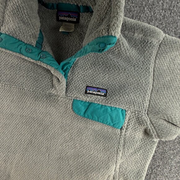 Patagonia Fleece Jacket Women Gray Blue Medium 1/4 Snap Soft Fuzzy Pullover - Picture 8 of 15